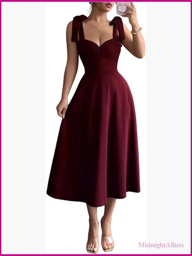 Sleeveless Sweetheart Midi Dress With Ruffle Hem Fit & Flare